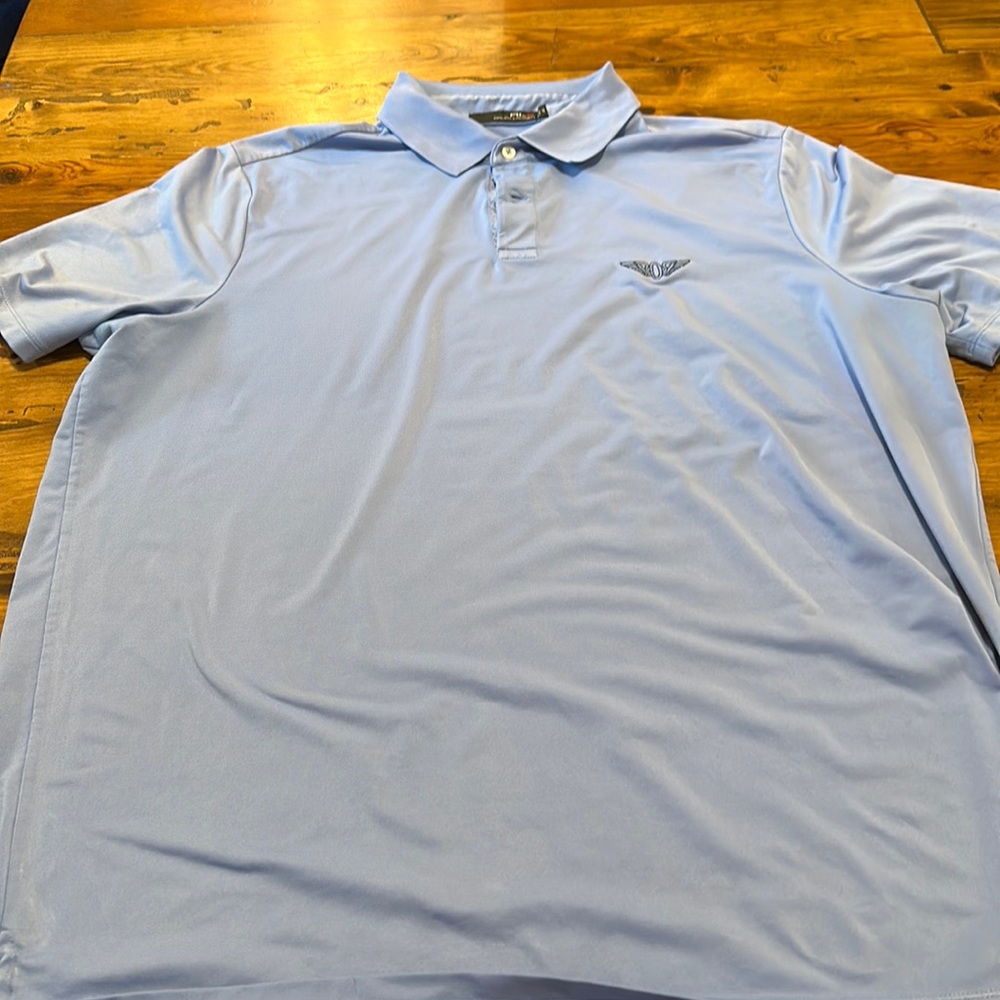 Ralph Lauren slate blue gold shirt, from Olympic Club in San Francisco